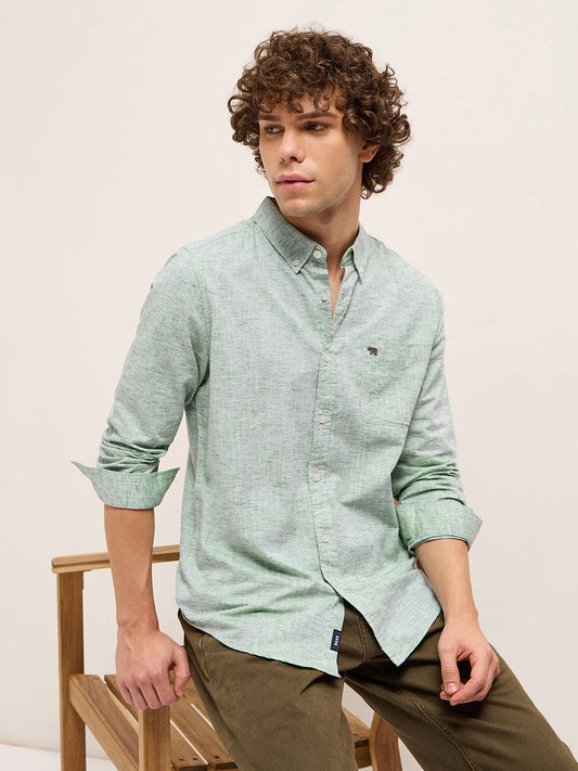 Green Slim Fit Solid Casual Shirt