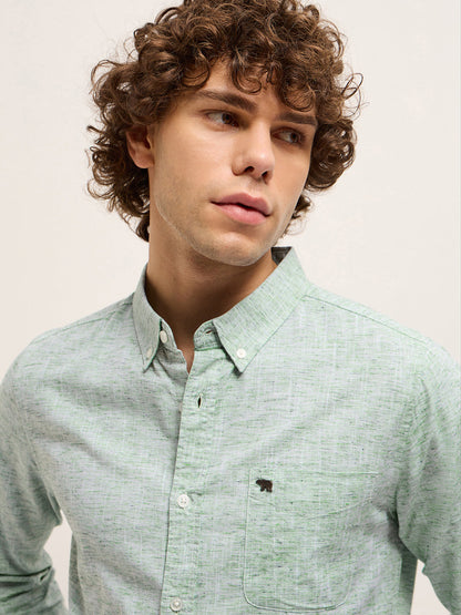 Green Slim Fit Solid Casual Shirt