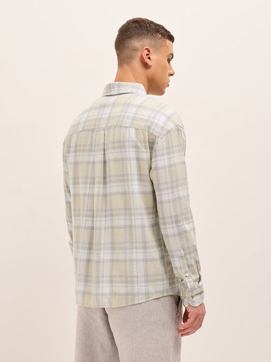 Light Green Woven Checked Relaxed Fit Casual Shirt