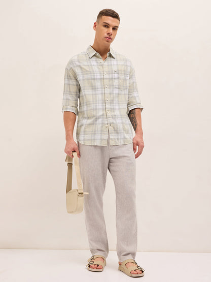 Light Green Woven Checked Relaxed Fit Casual Shirt