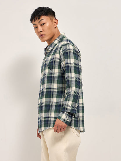 Multi-Color Tartan Checked Flannel Shacket with Zipper Closure
