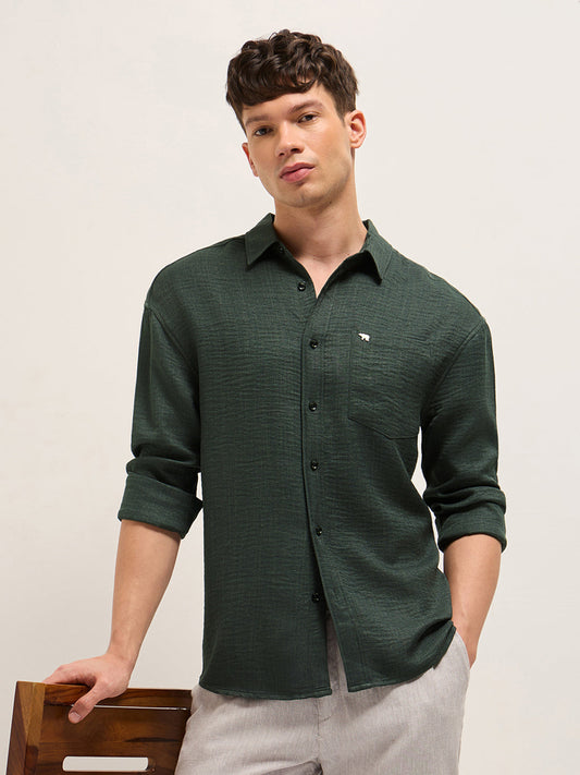 Olive Textured Relaxed Fit Casual Shirt