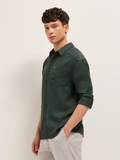 Olive Textured Relaxed Fit Casual Shirt