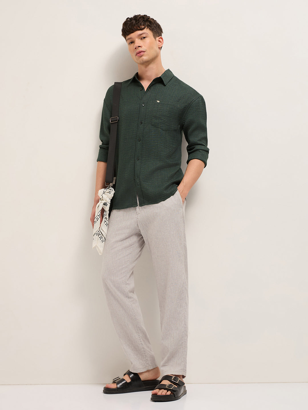 Olive Textured Relaxed Fit Casual Shirt