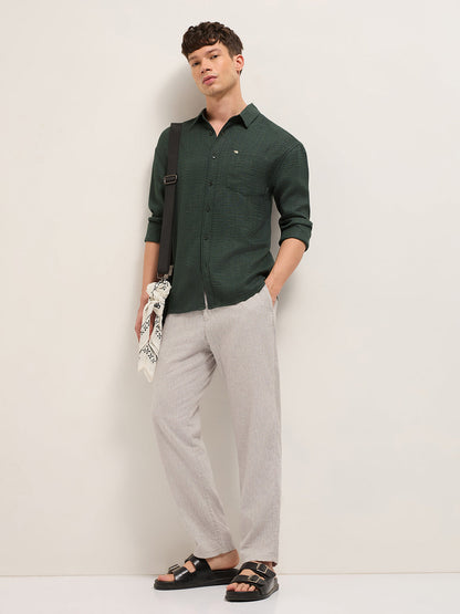 Olive Textured Relaxed Fit Casual Shirt