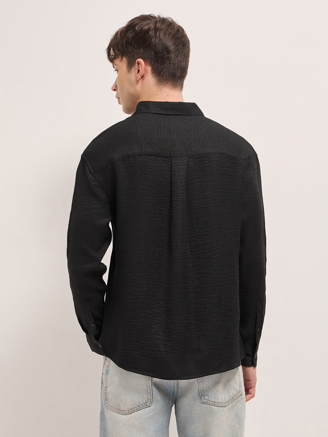 Black Textured Relaxed Fit Casual Shirt