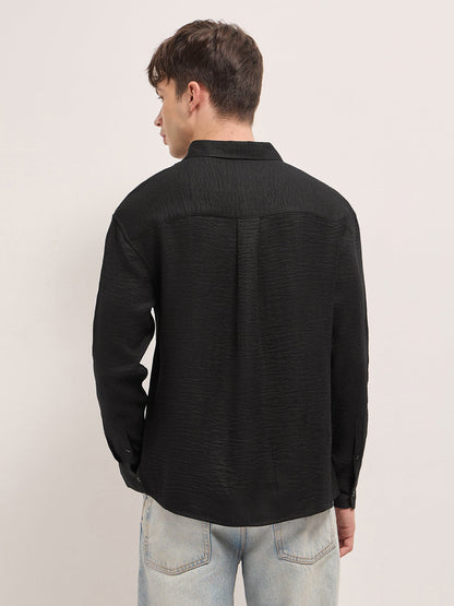 Black Textured Relaxed Fit Casual Shirt