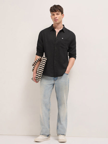 Black Textured Relaxed Fit Casual Shirt