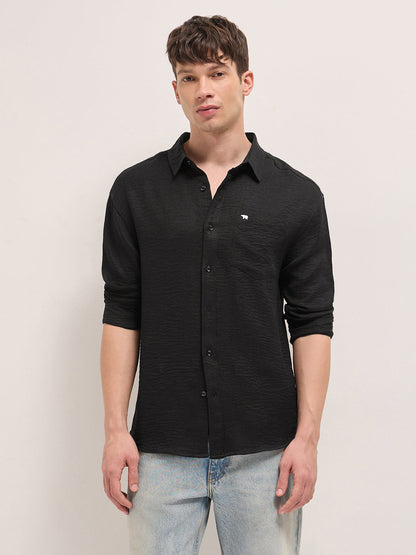 Black Textured Relaxed Fit Casual Shirt