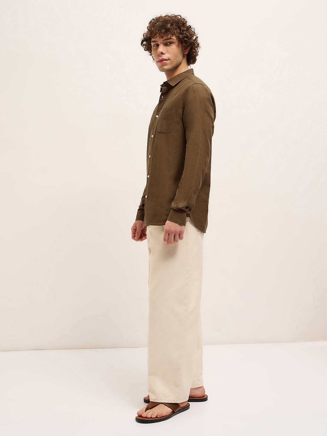 Dark Brown Solid Slim Fit Casual Shirt