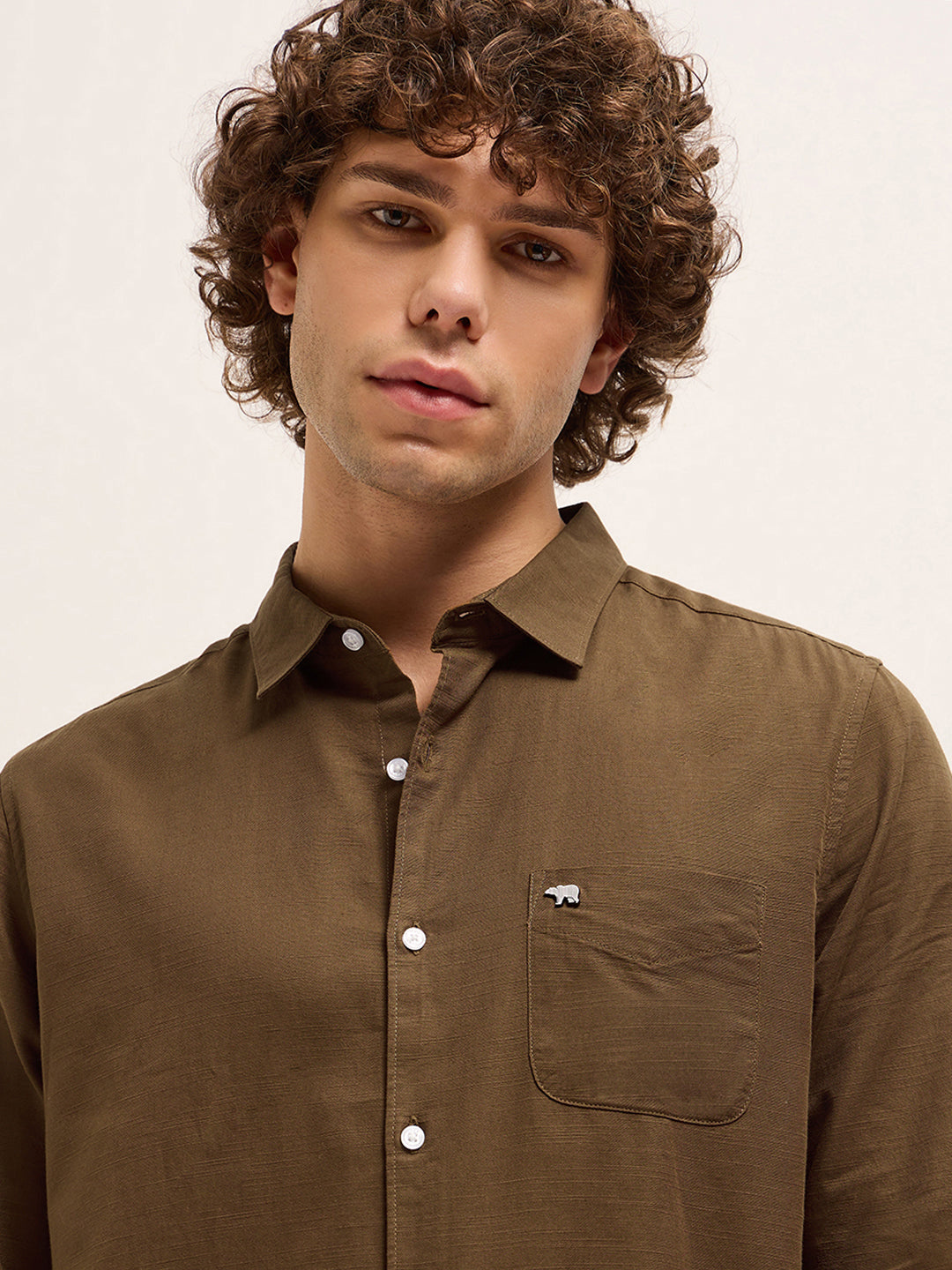 Dark Brown Solid Slim Fit Casual Shirt