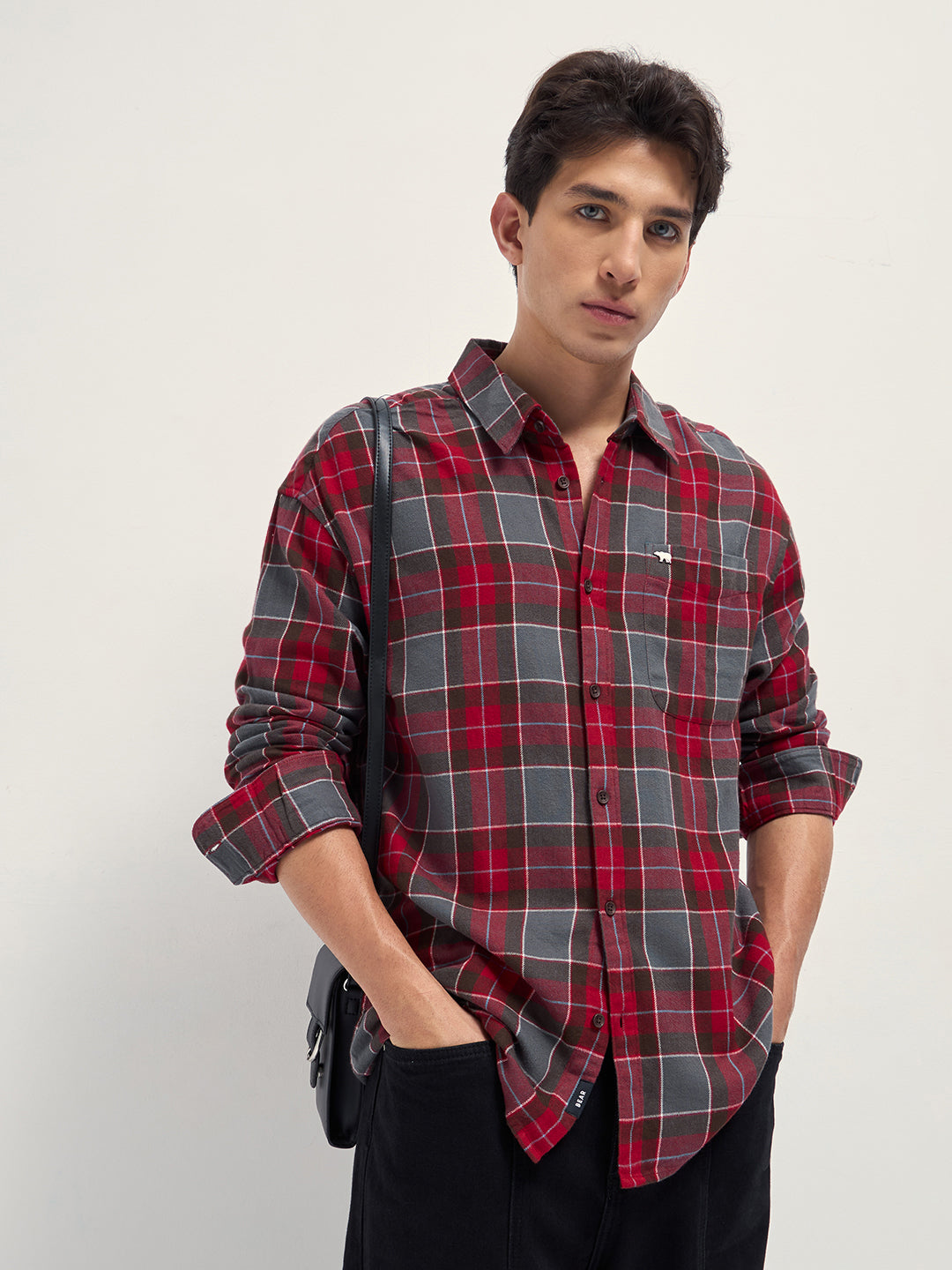 Red Relax Fit Flannel Checked Casual Shirt