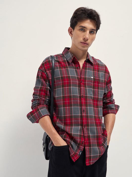 Red Relax Fit Flannel Checked Casual Shirt