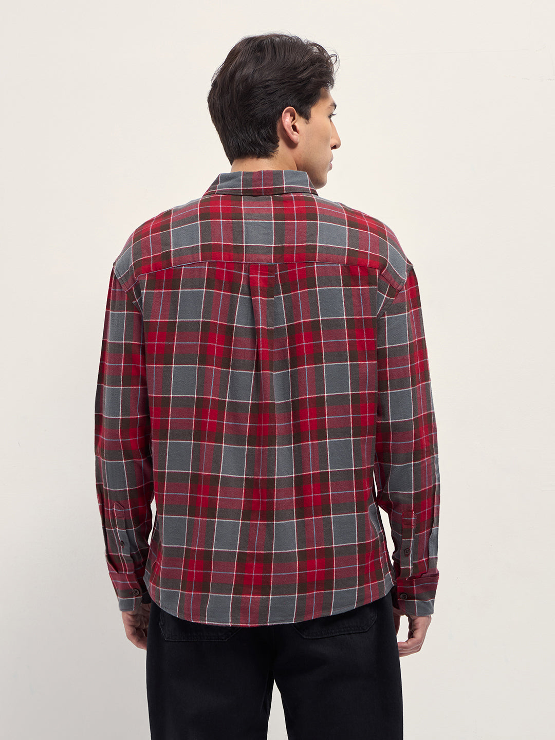 Red Relax Fit Flannel Checked Casual Shirt