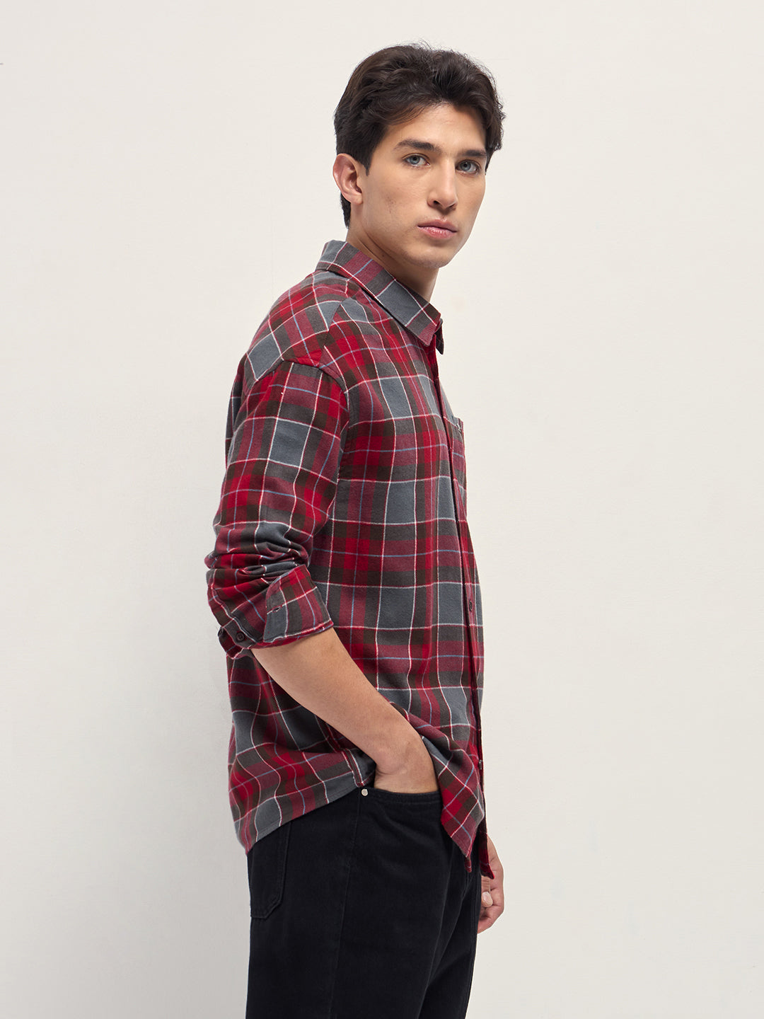 Red Relax Fit Flannel Checked Casual Shirt