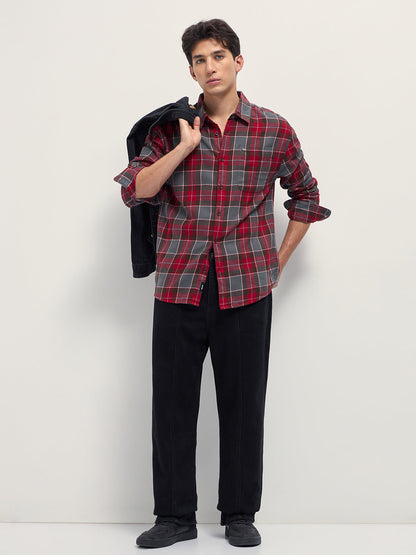 Red Relax Fit Flannel Checked Casual Shirt