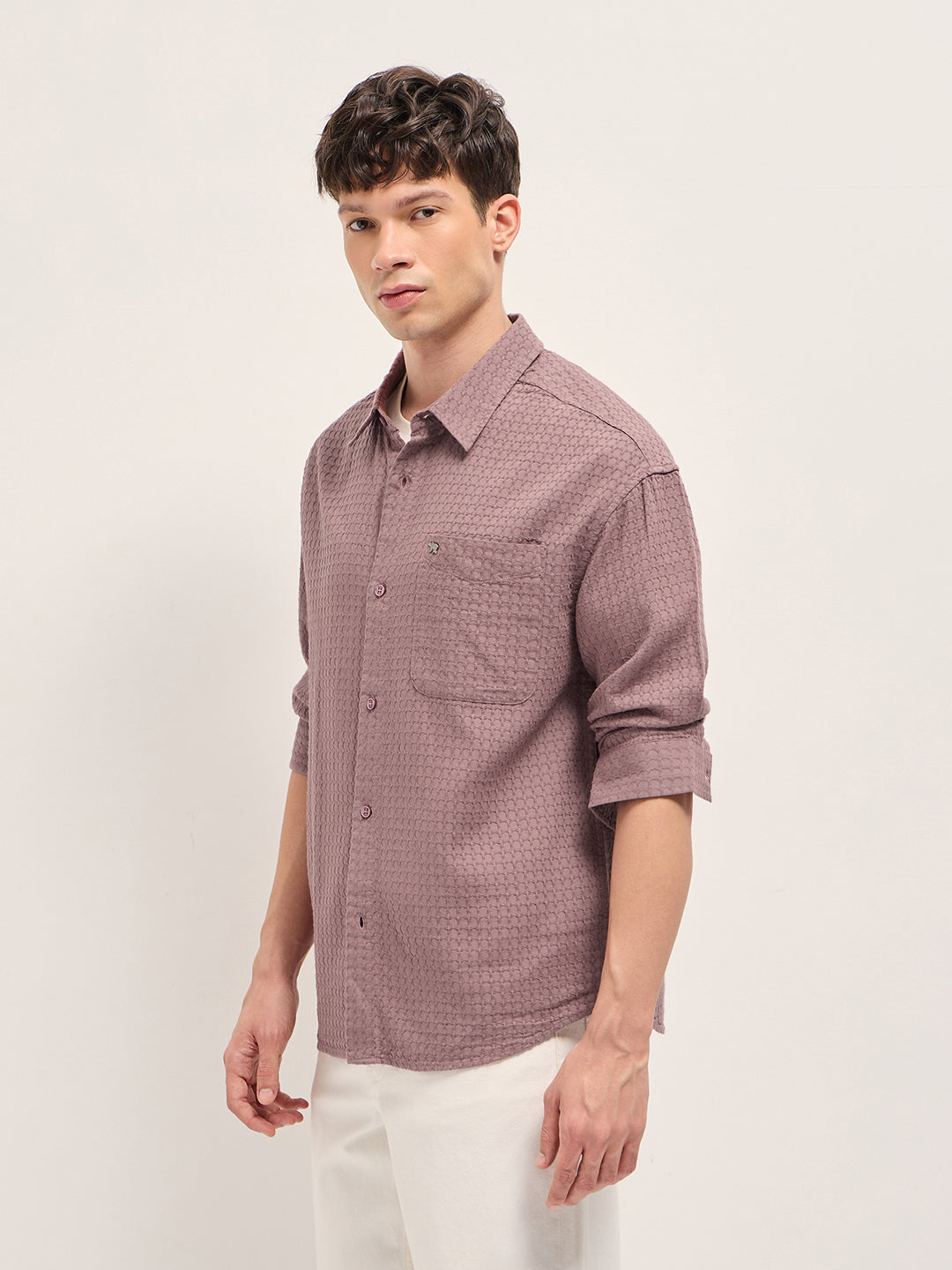 Pink Texture Woven Design Relax Fit Overshirt