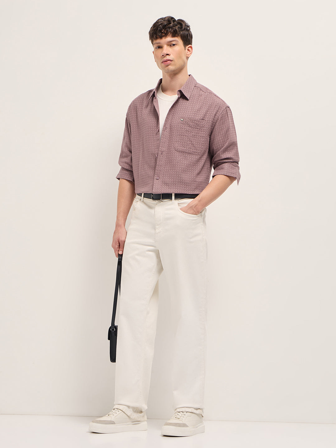 Pink Texture Woven Design Relax Fit Overshirt