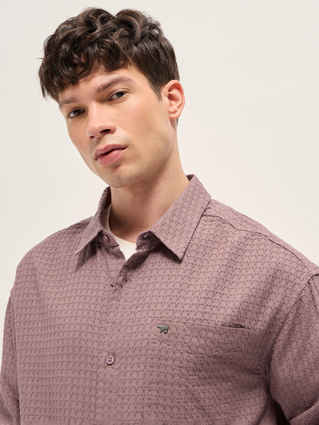 Pink Texture Woven Design Relax Fit Overshirt