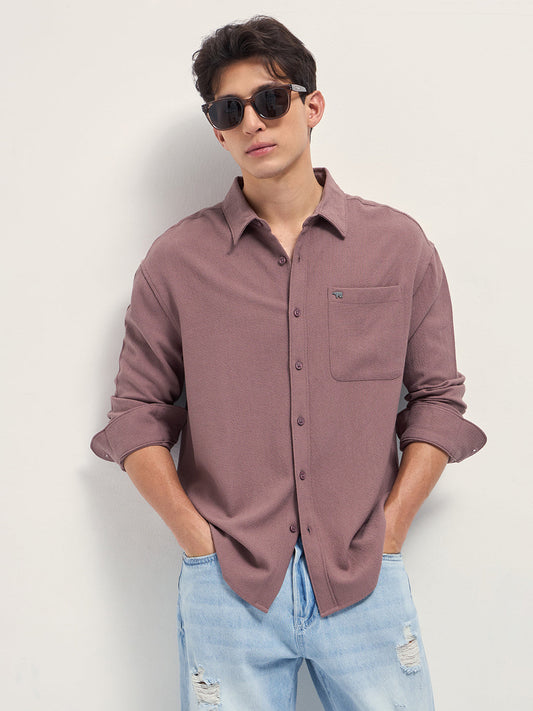 Pink Woven Textured Relaxed Fit Casual Shirt