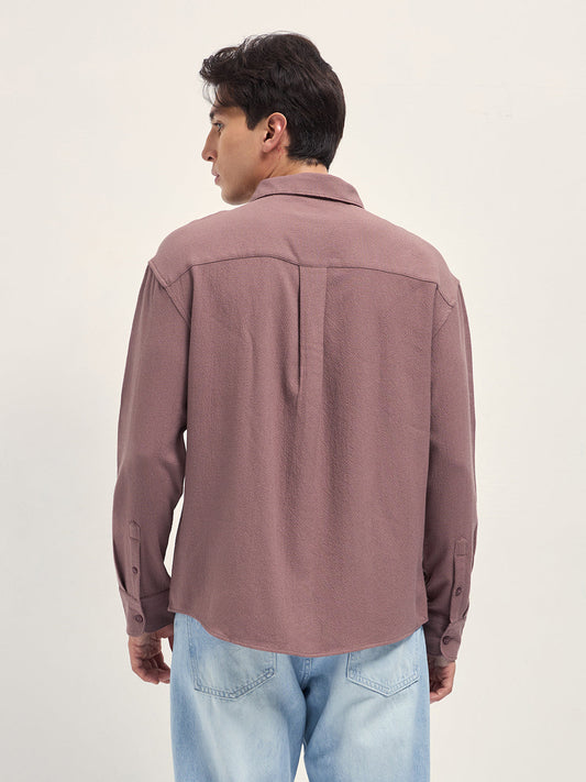 Pink Woven Textured Relaxed Fit Casual Shirt