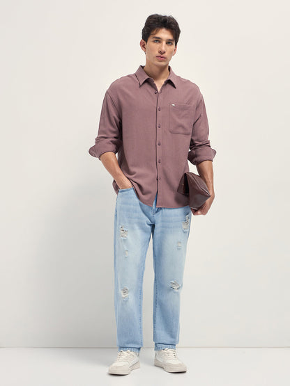 Pink Woven Textured Relaxed Fit Casual Shirt
