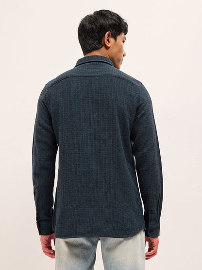 Teal Slim Fit Woven Textured Cotton Casual Shirt