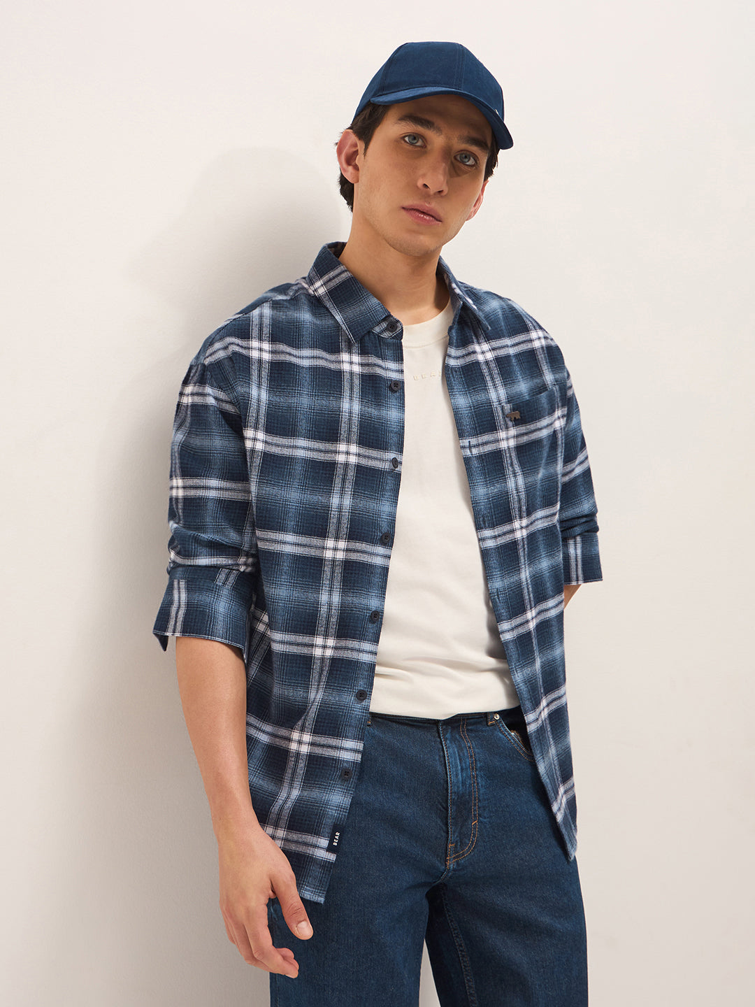Blue Flannel Woven Checks Relaxed Fit Casual Shirt