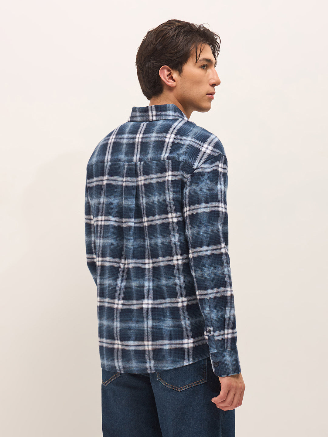 Blue Flannel Woven Checks Relaxed Fit Casual Shirt