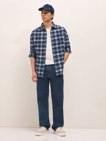 Blue Flannel Woven Checks Relaxed Fit Casual Shirt