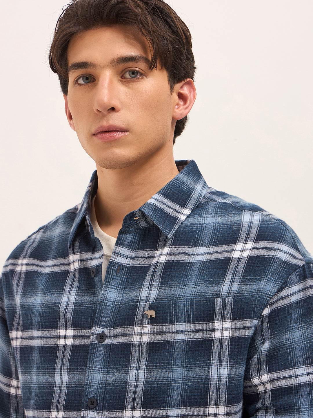 Blue Flannel Woven Checks Relaxed Fit Casual Shirt
