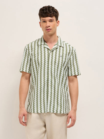 Green Geometrical Woven Self-Design Relaxed Fit Casual Shirt