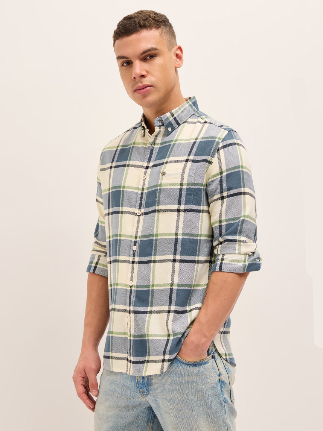 Multicolor Woven Checks Slim Fit Casual Shirt