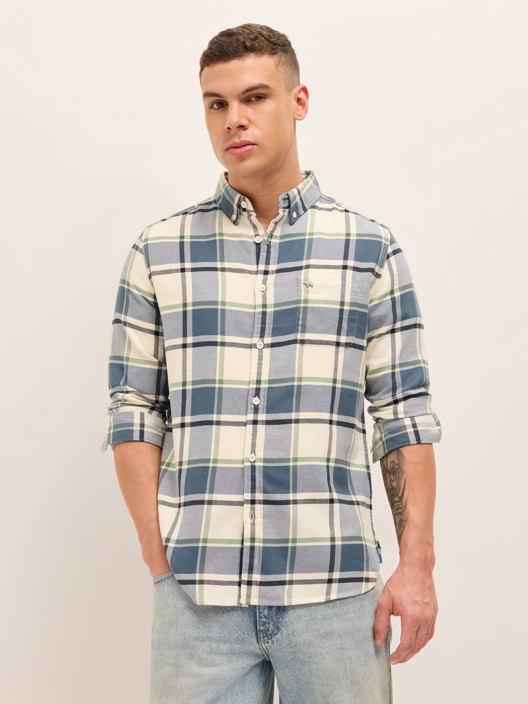 Multicolor Woven Checks Slim Fit Casual Shirt