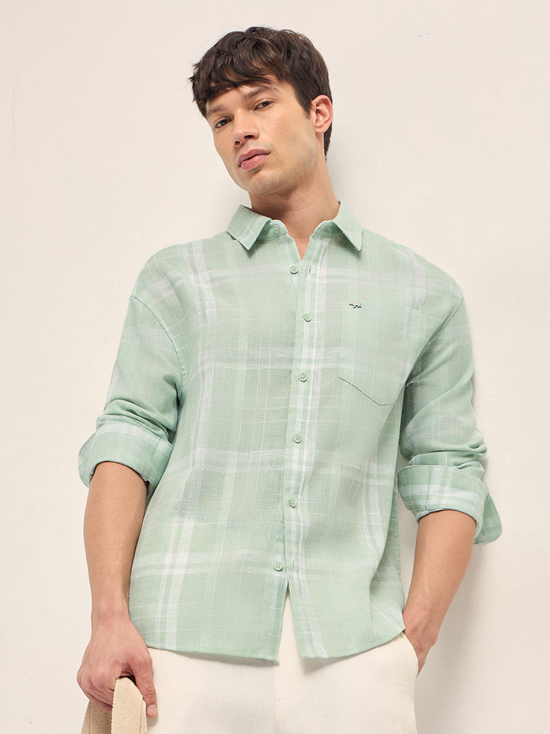 Green Woven Checks Relaxed Fit Casual Shirt