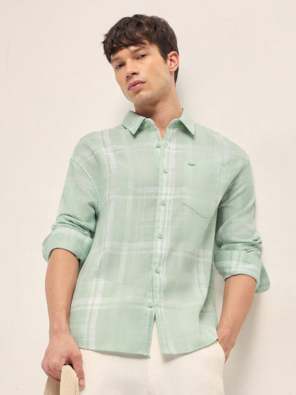 Green Woven Checks Relaxed Fit Casual Shirt