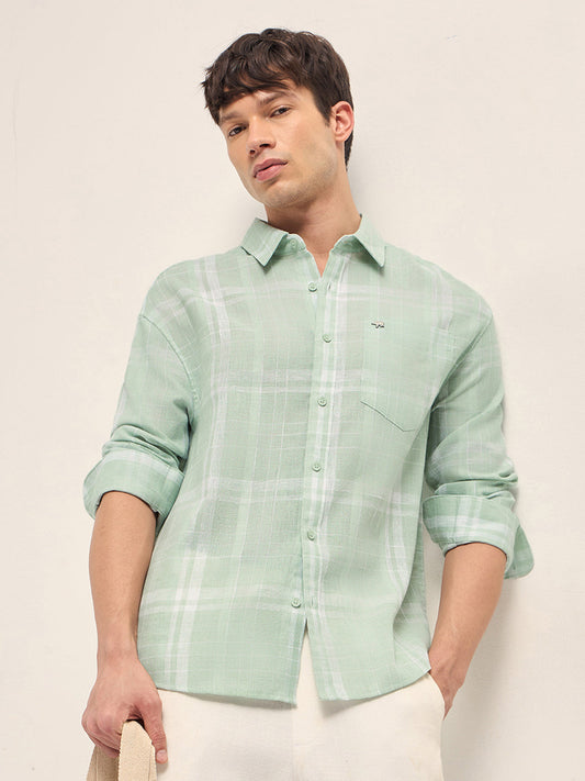 Green Woven Checks Relaxed Fit Casual Shirt