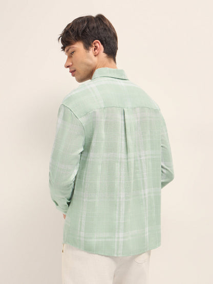 Green Woven Checks Relaxed Fit Casual Shirt
