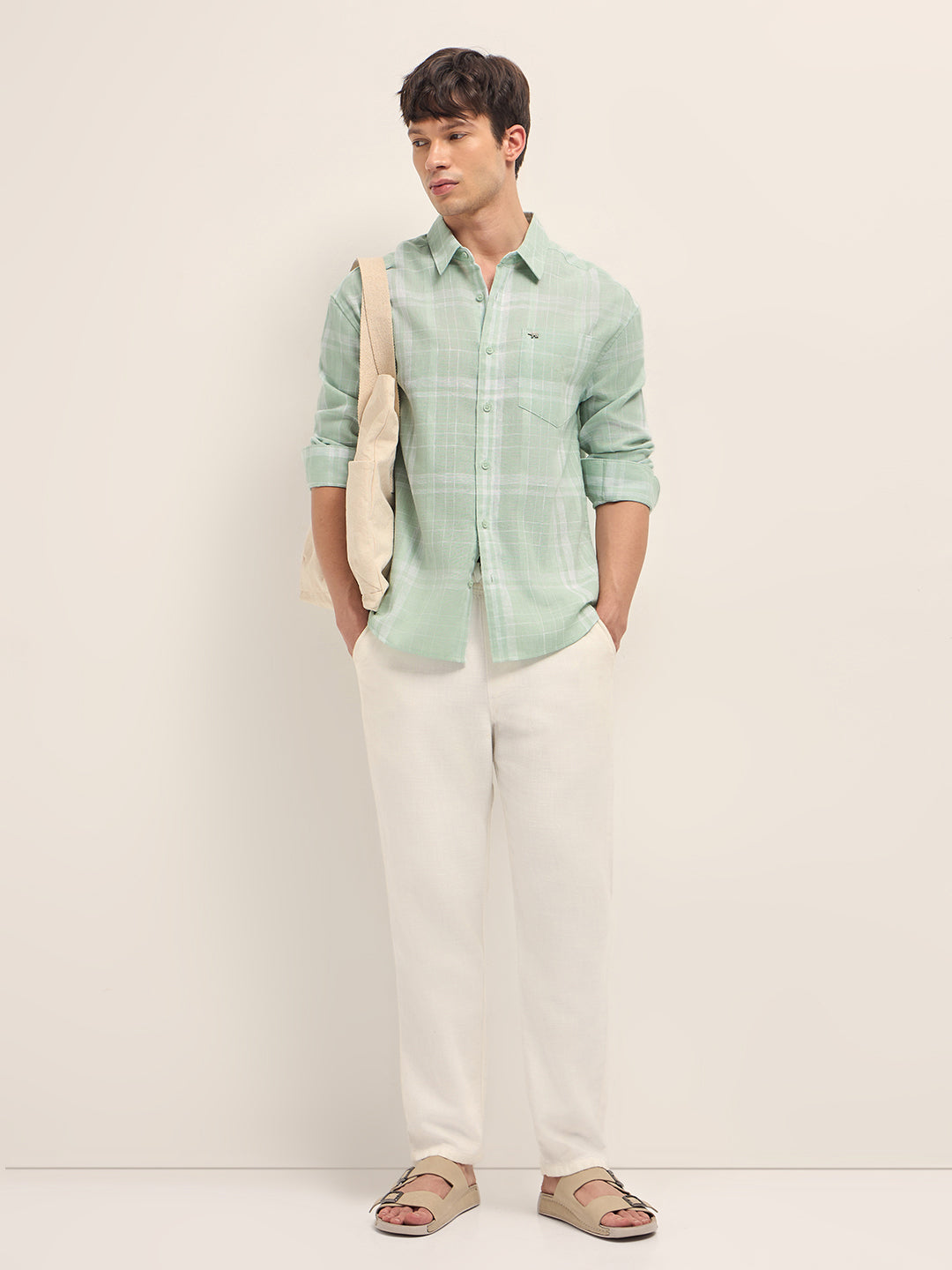 Green Woven Checks Relaxed Fit Casual Shirt