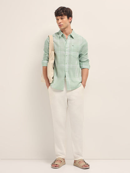 Green Woven Checks Relaxed Fit Casual Shirt