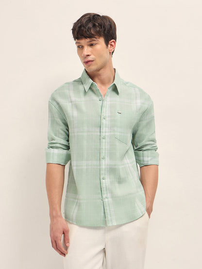 Green Woven Checks Relaxed Fit Casual Shirt