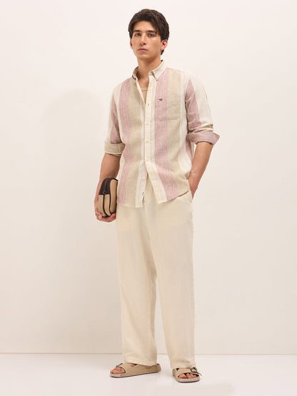 Woven Vertical Stripes Slim Fit Casual Shirt