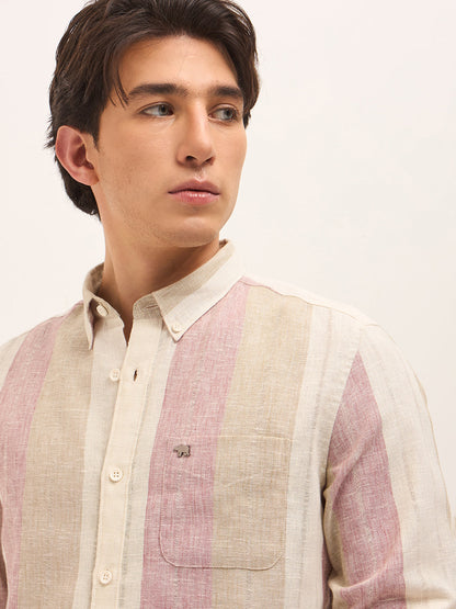 Woven Vertical Stripes Slim Fit Casual Shirt