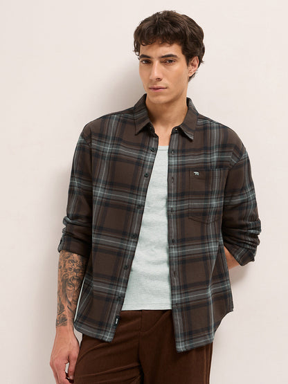 Brown Woven Tartan Checked Flannel Regular Fit Casual Shirt