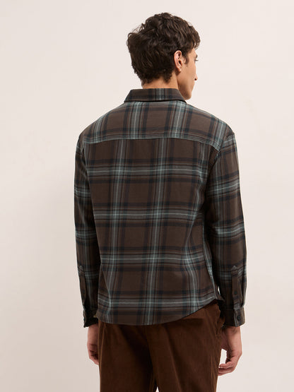 Brown Woven Tartan Checked Flannel Regular Fit Casual Shirt