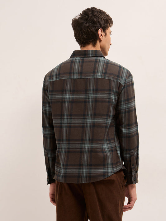 Brown Woven Tartan Checked Flannel Regular Fit Casual Shirt