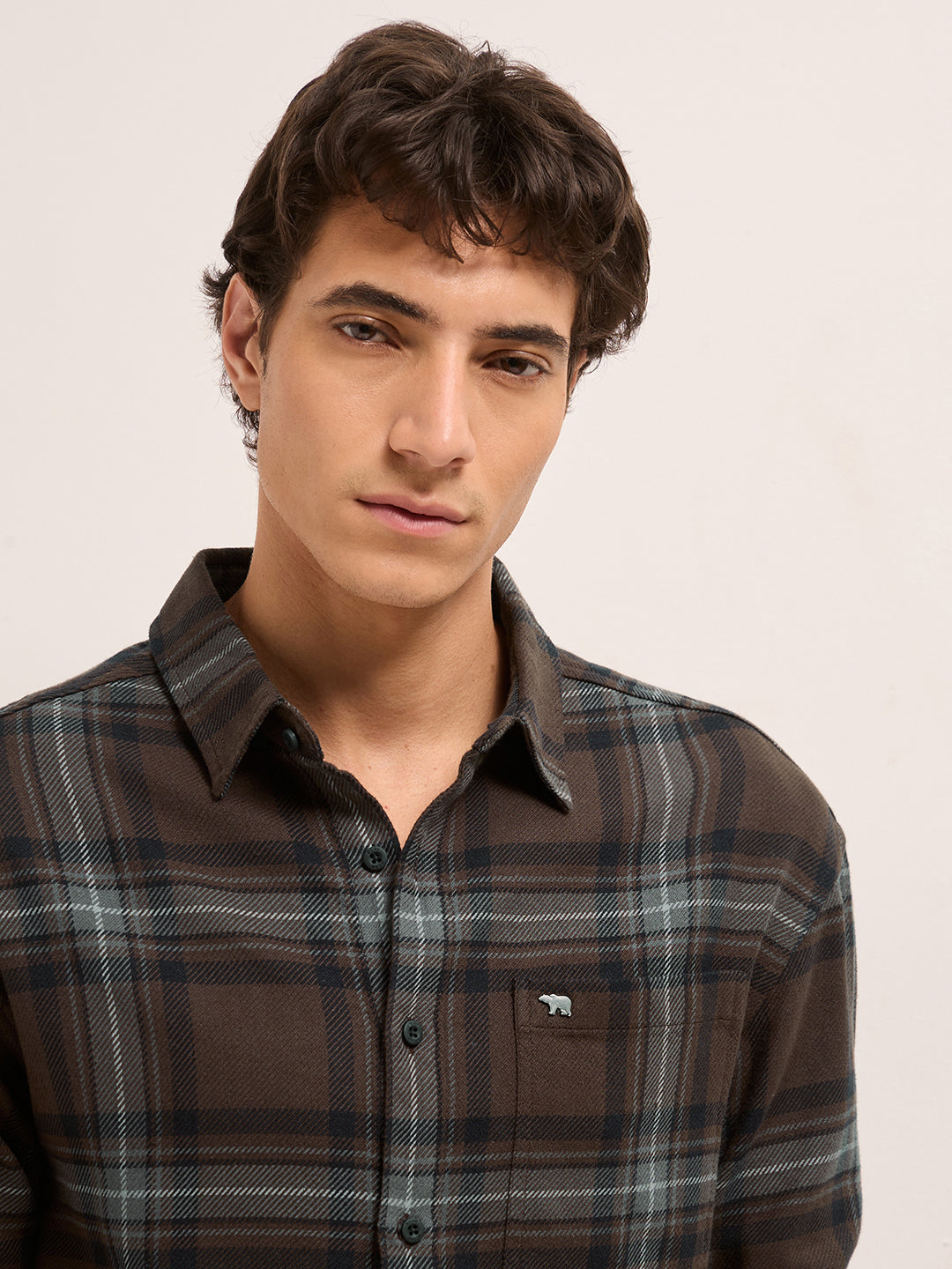 Brown Woven Tartan Checked Flannel Regular Fit Casual Shirt