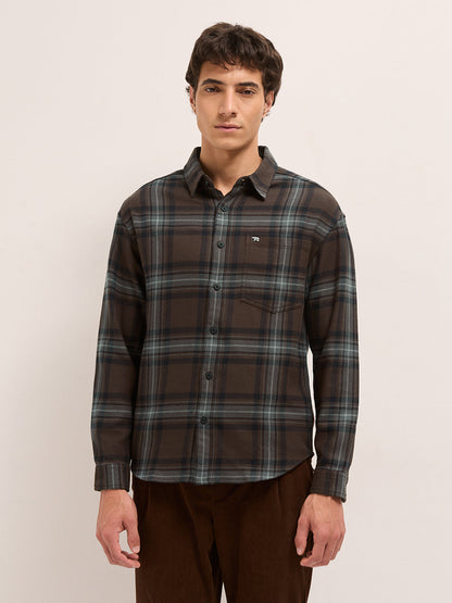 Brown Woven Tartan Checked Flannel Regular Fit Casual Shirt