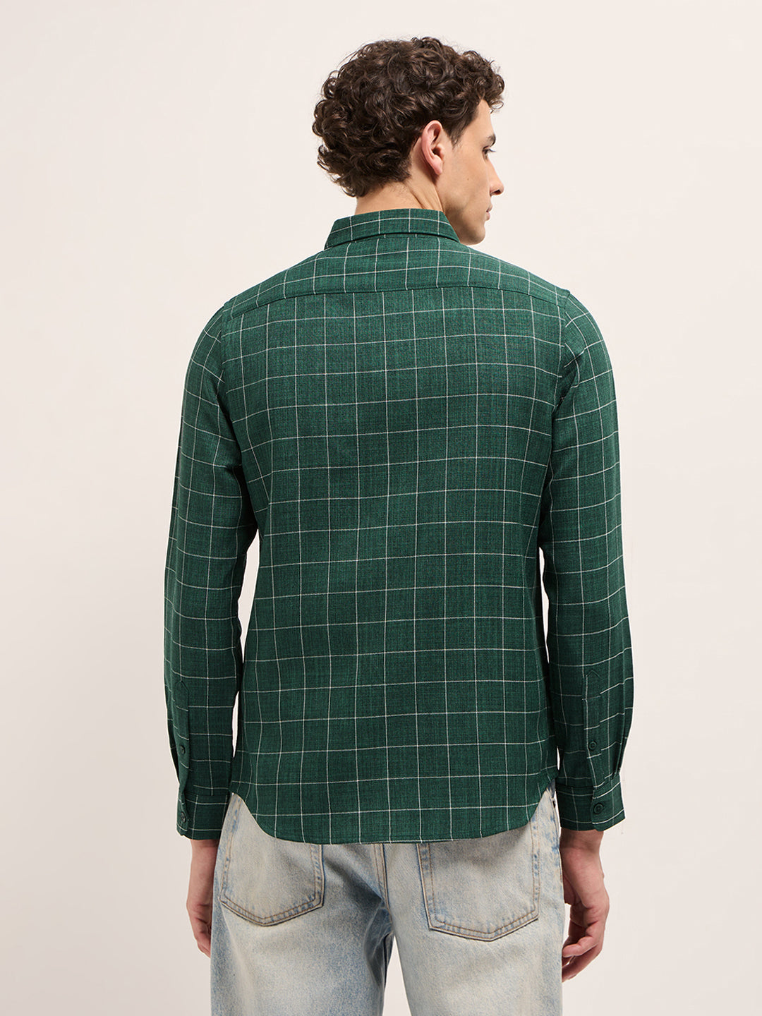 Green Block Checks Slim Fit Casual Shirt