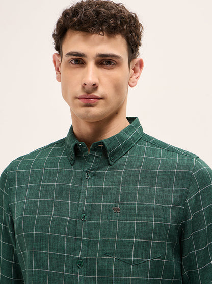 Green Block Checks Slim Fit Casual Shirt